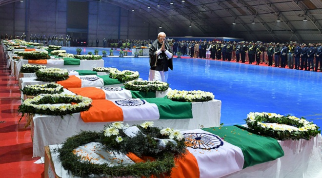 Prime Minister Narendra Modi paying homage to the martyred CRPF Jawans